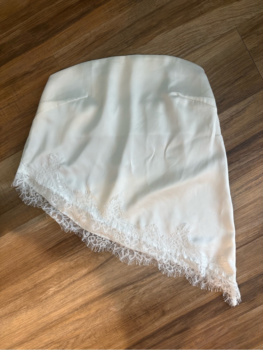 Lace Trim Satin Strapless Top - White